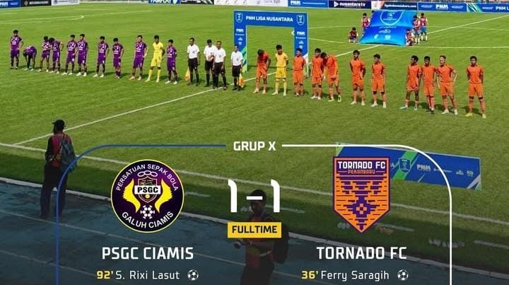 Dihadapan Suporter Laskar Singacala, PSGC Ciamis Nyaris Kalah dari Tornado FC Pekanbaru