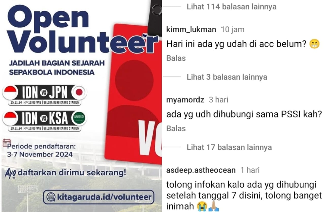 Kapan Pengumuman Volunteer Timnas Indonesia vs Jepang dan Arab Saudi, Ini Penjelasan PSSI