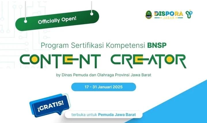 Panggilan untuk Content Creator Jawa Barat, Dispora Jabar Buka Sertifikasi Kompetensi BNSP, Ini Cara Daftarnya