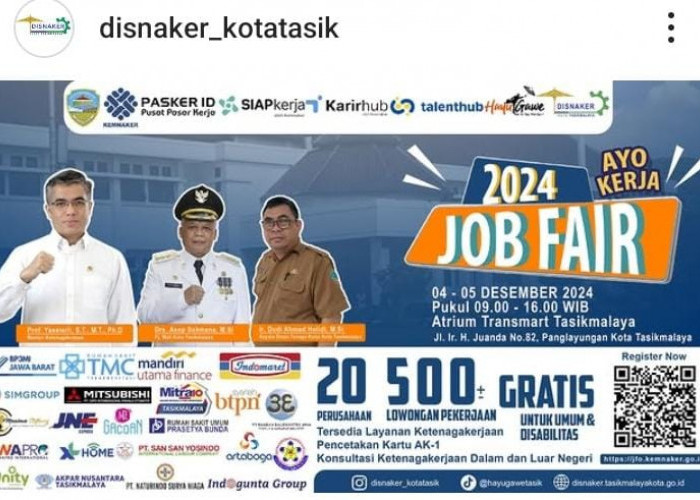 Pengumuman, Bakal Ada Job Fair 2024 di Kota Tasikmalaya, Tersedia 500 Lebih Lowongan Kerja